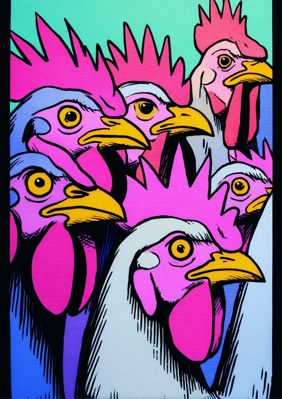 Pop Art Rooster Heads Poster. poster — illustration art