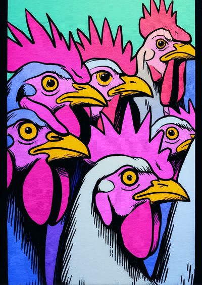 Pop Art Rooster Heads Poster. poster print