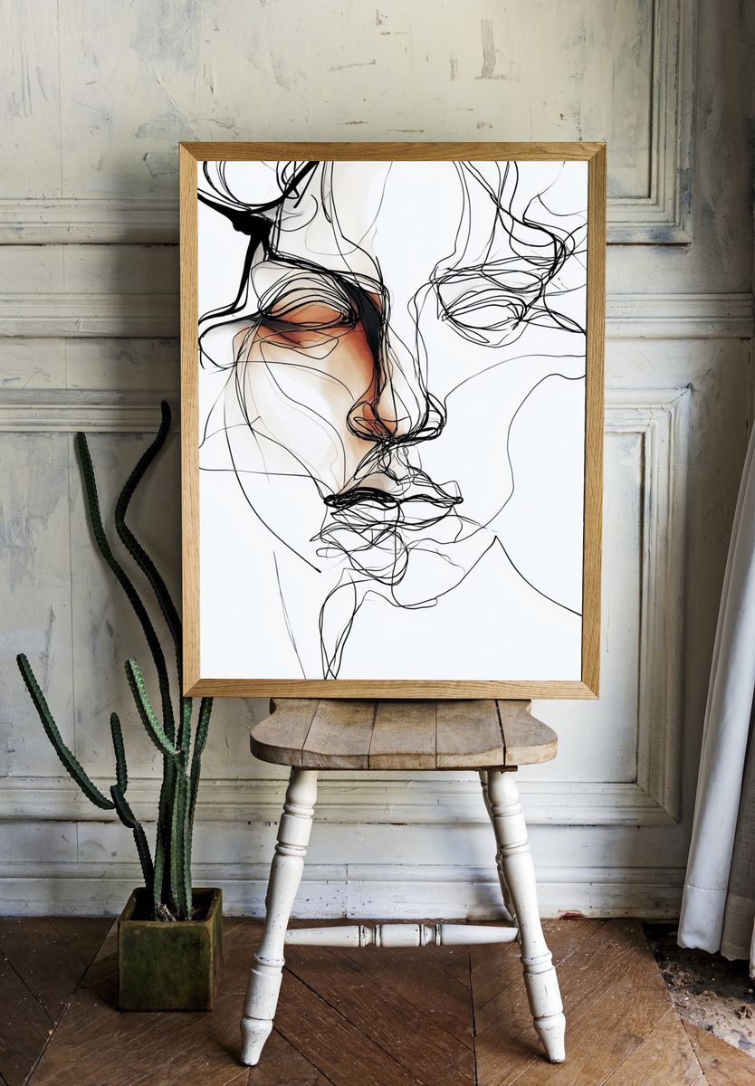 Abstract Face Line Art Poster. room preview