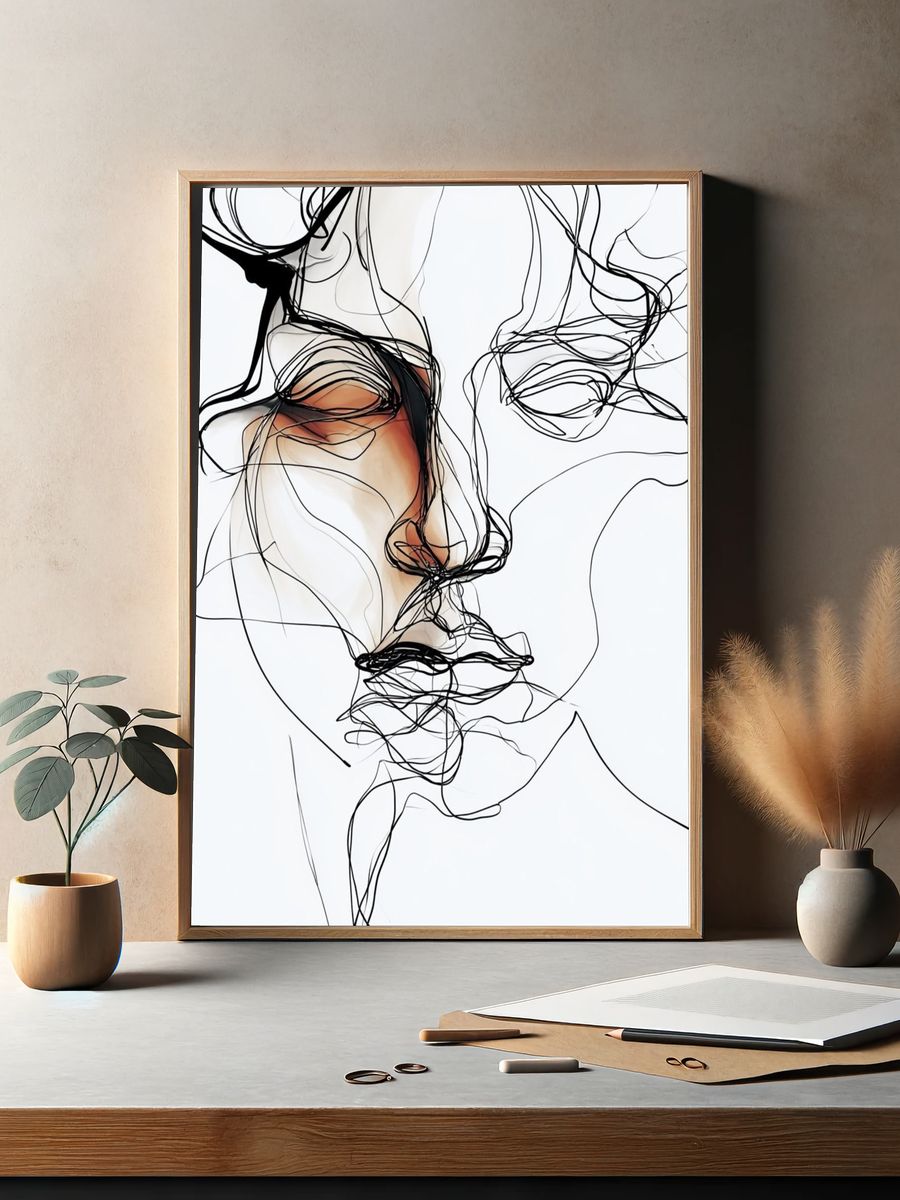 Abstract Face Line Art Poster. — room view 2