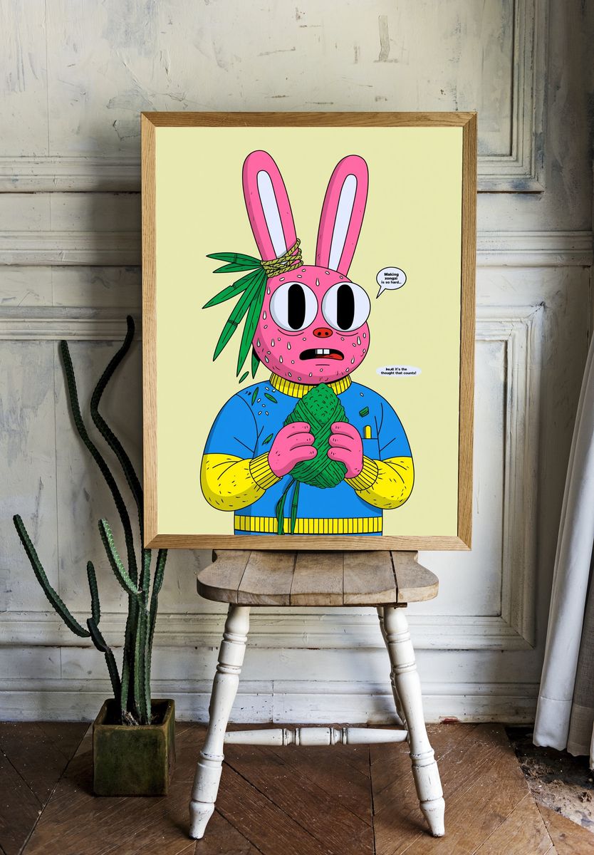 Zongzi Bunny Cartoon Poster. — room view 1