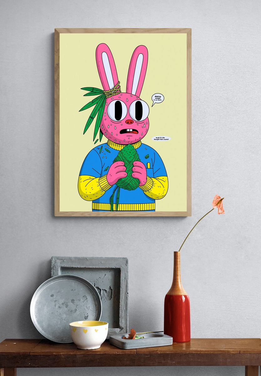 Zongzi Bunny Cartoon Poster. — room view 3