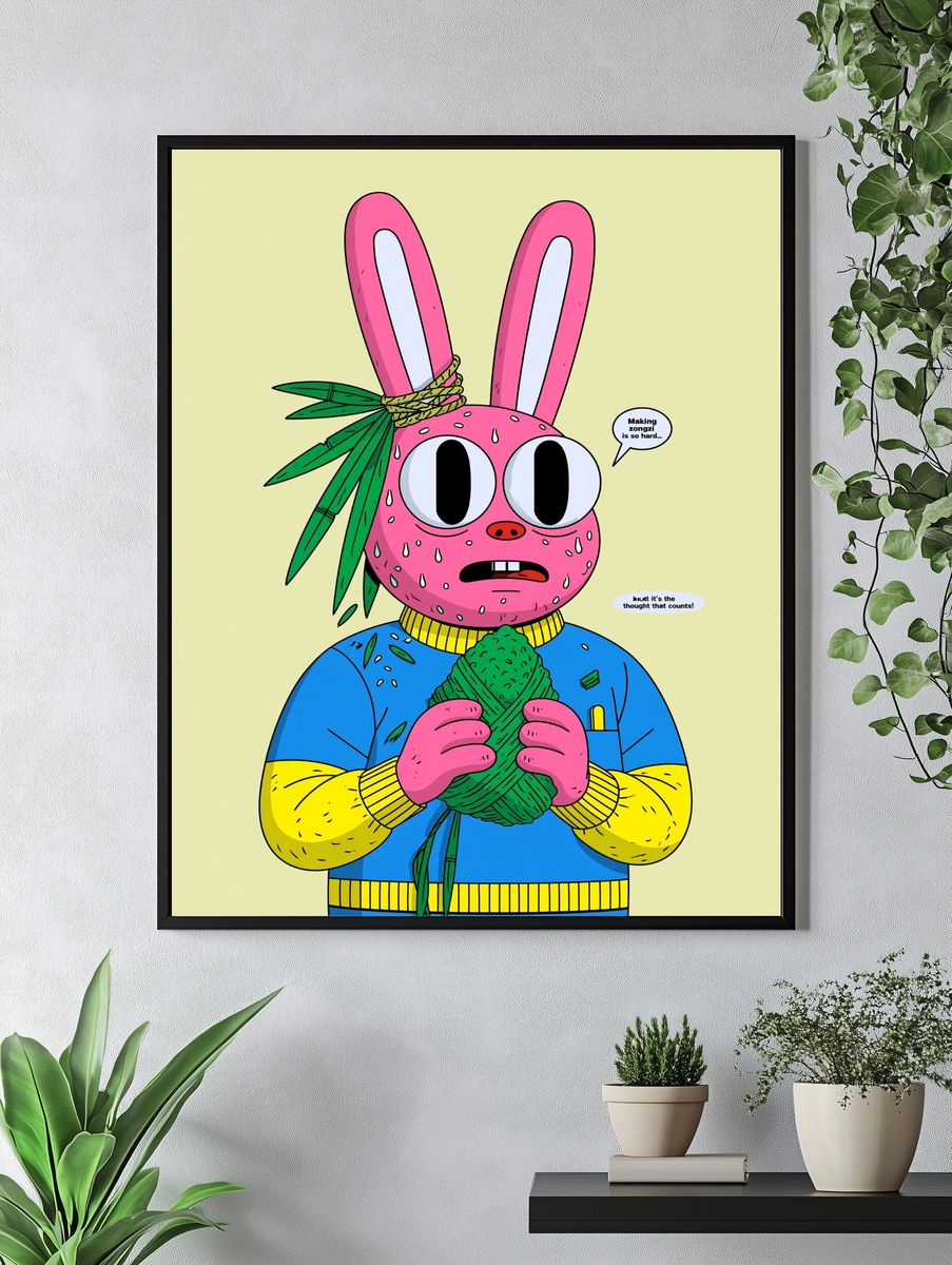 Zongzi Bunny Cartoon Poster. — room view 4