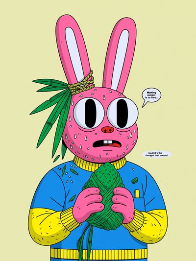 Zongzi Bunny Cartoon Poster. poster