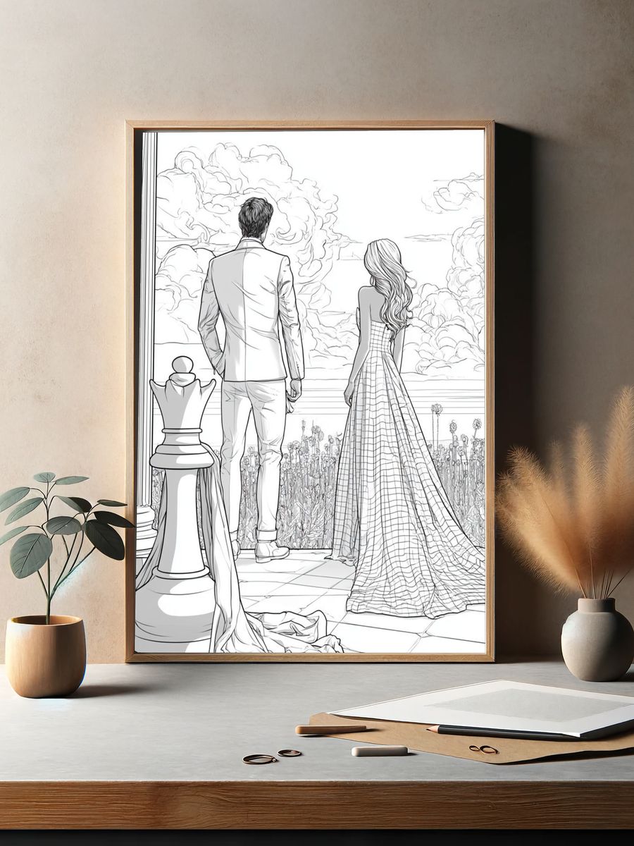 Romantic Balcony Couple Illustration Poster. — room view 2