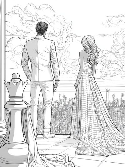 Romantic Balcony Couple Illustration Poster.