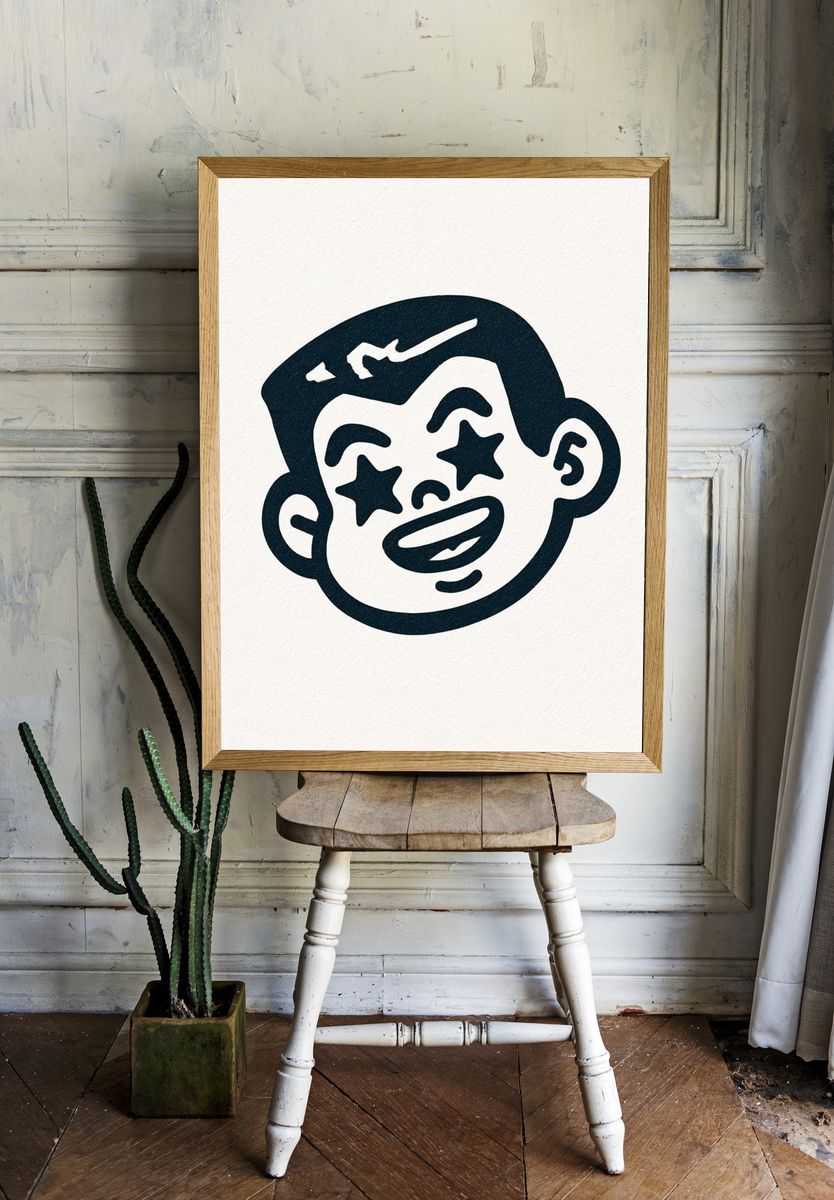 Starry Face Cartoon Print. — room view 1