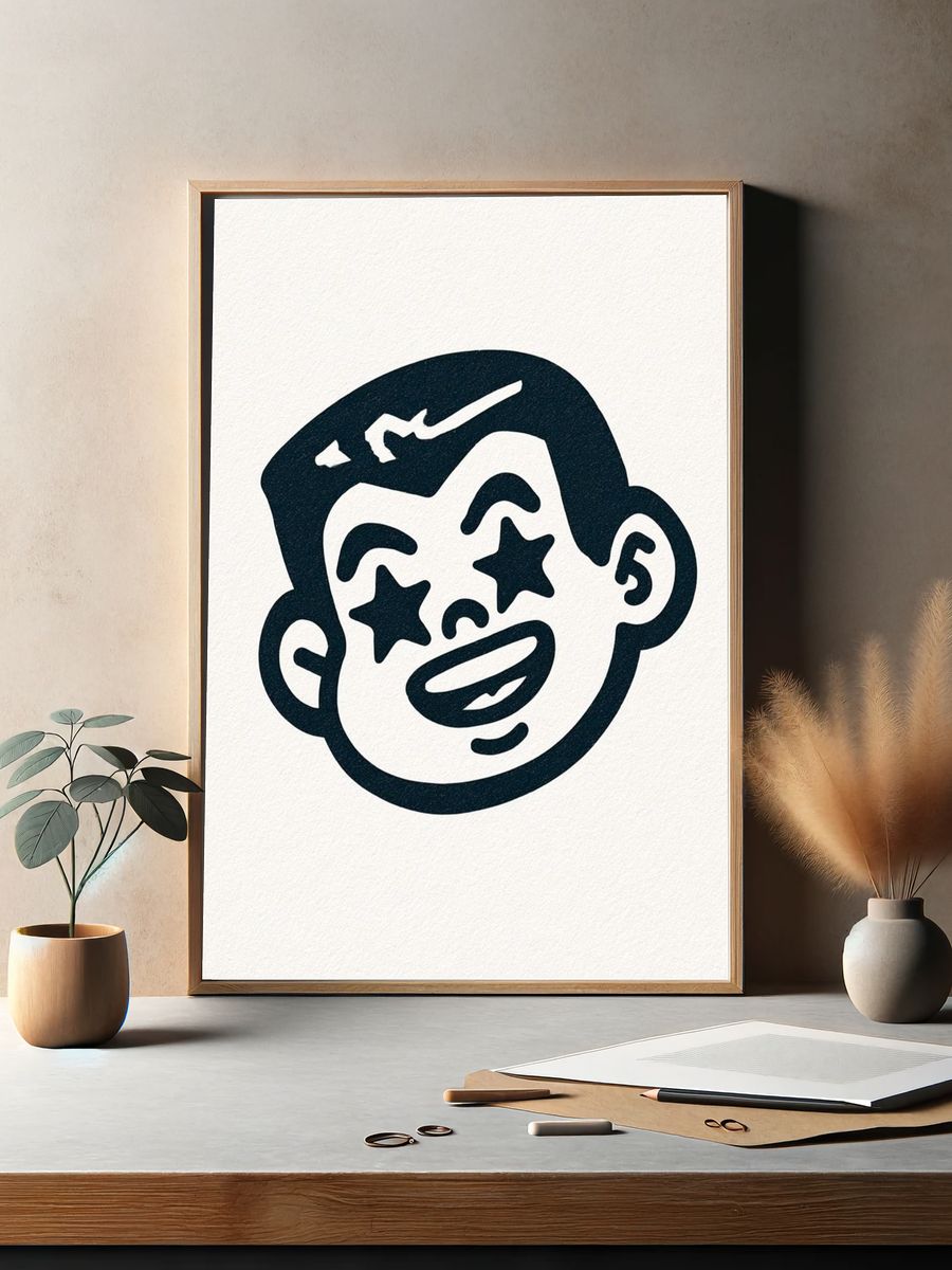 Starry Face Cartoon Print. — room view 2