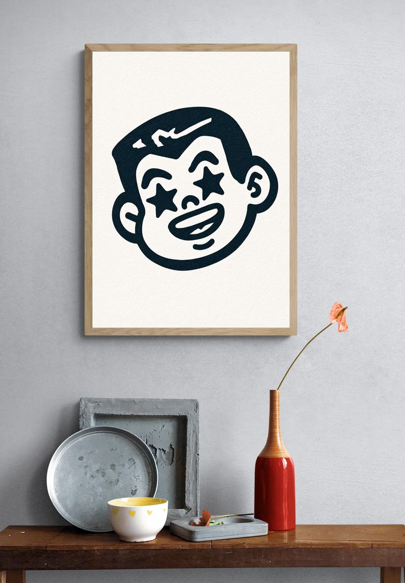 Starry Face Cartoon Print. — room view 3