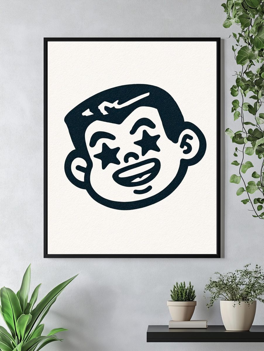 Starry Face Cartoon Print. — room view 4