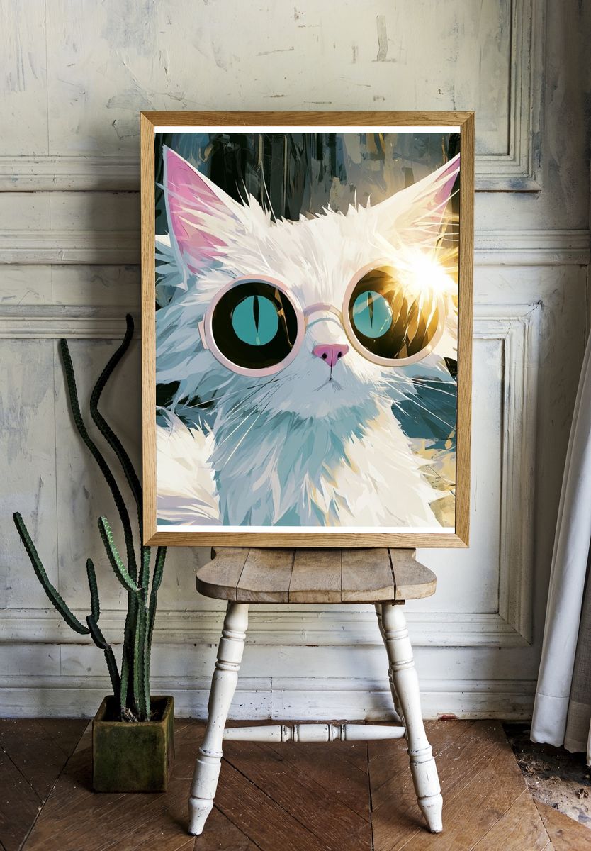 Cool Cat Portrait Illustration Poster. room preview