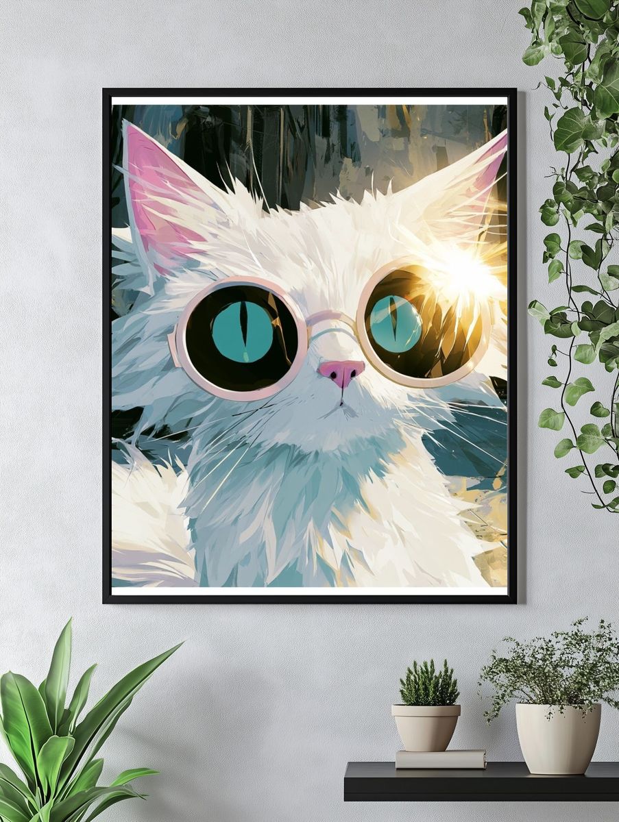 Cool Cat Portrait Illustration Poster. — room view 4