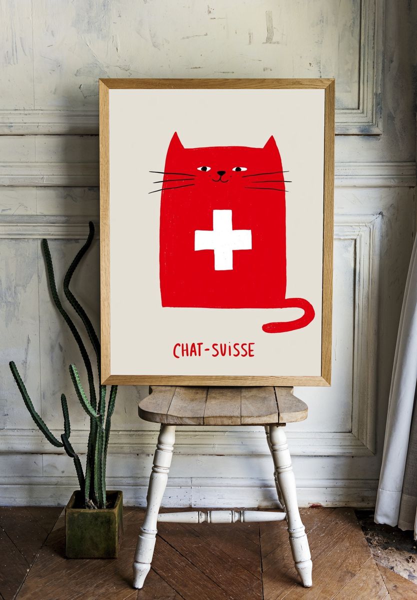 Swiss Cat Typography Poster. — room view 1