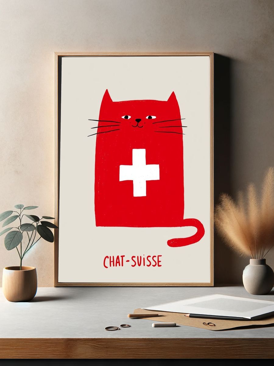 Swiss Cat Typography Poster. — room view 2