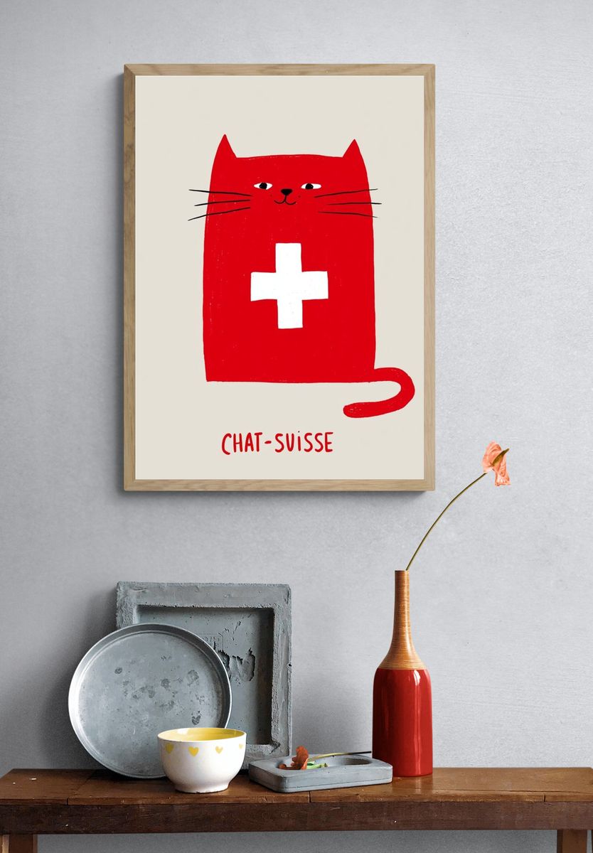 Swiss Cat Typography Poster. — room view 3