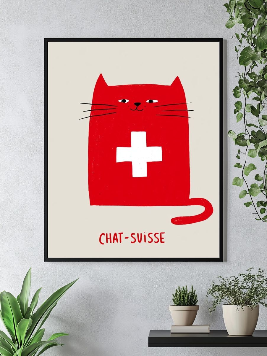 Swiss Cat Typography Poster. — room view 4