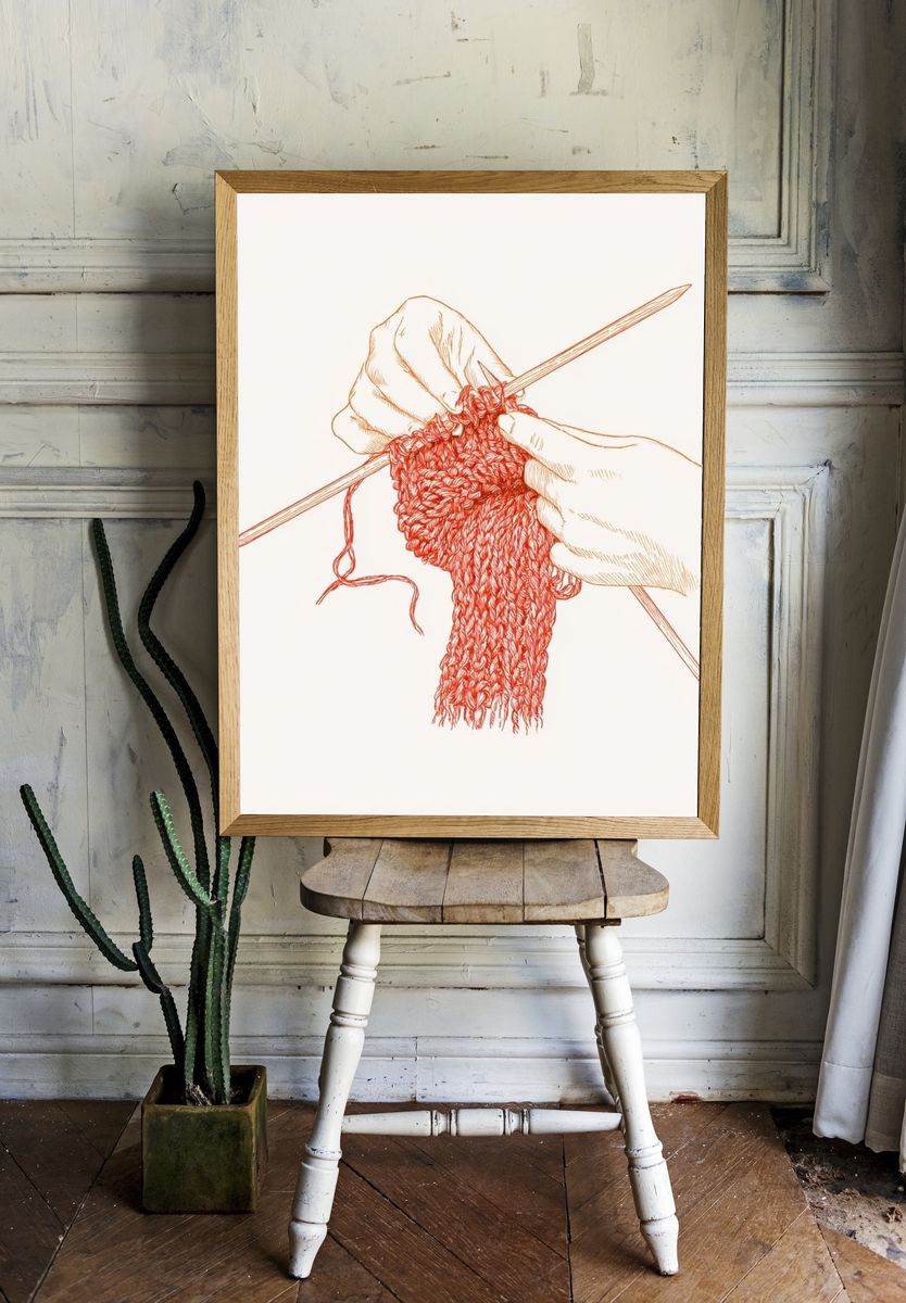Knitting Hands Illustration Poster. — room view 1