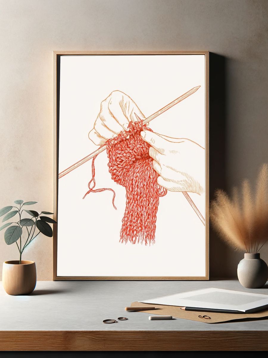 Knitting Hands Illustration Poster. — room view 2