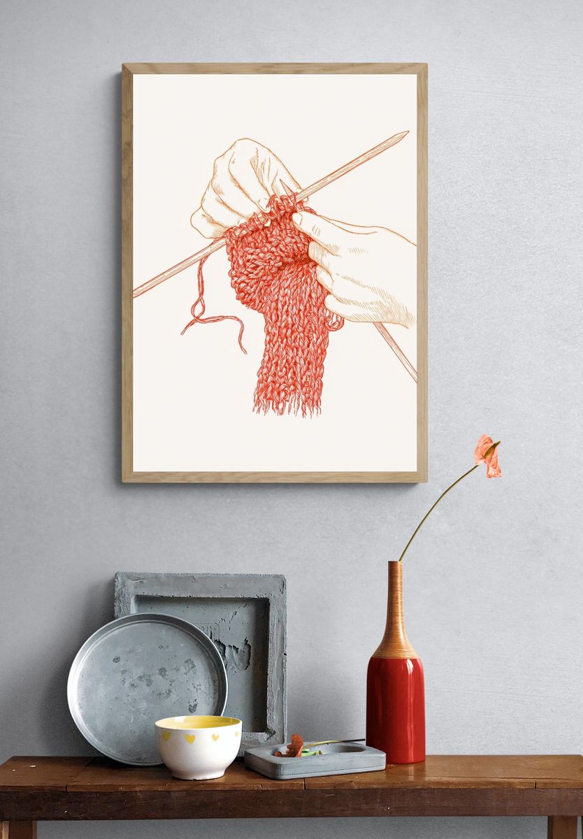 Knitting Hands Illustration Poster. — room view 3