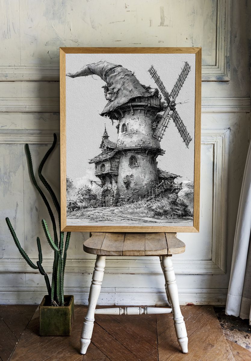Fantasy Windmill Sketch Poster. — room view 1