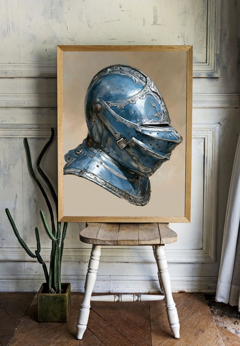 Blue Knight Helmet Illustration Poster. room preview