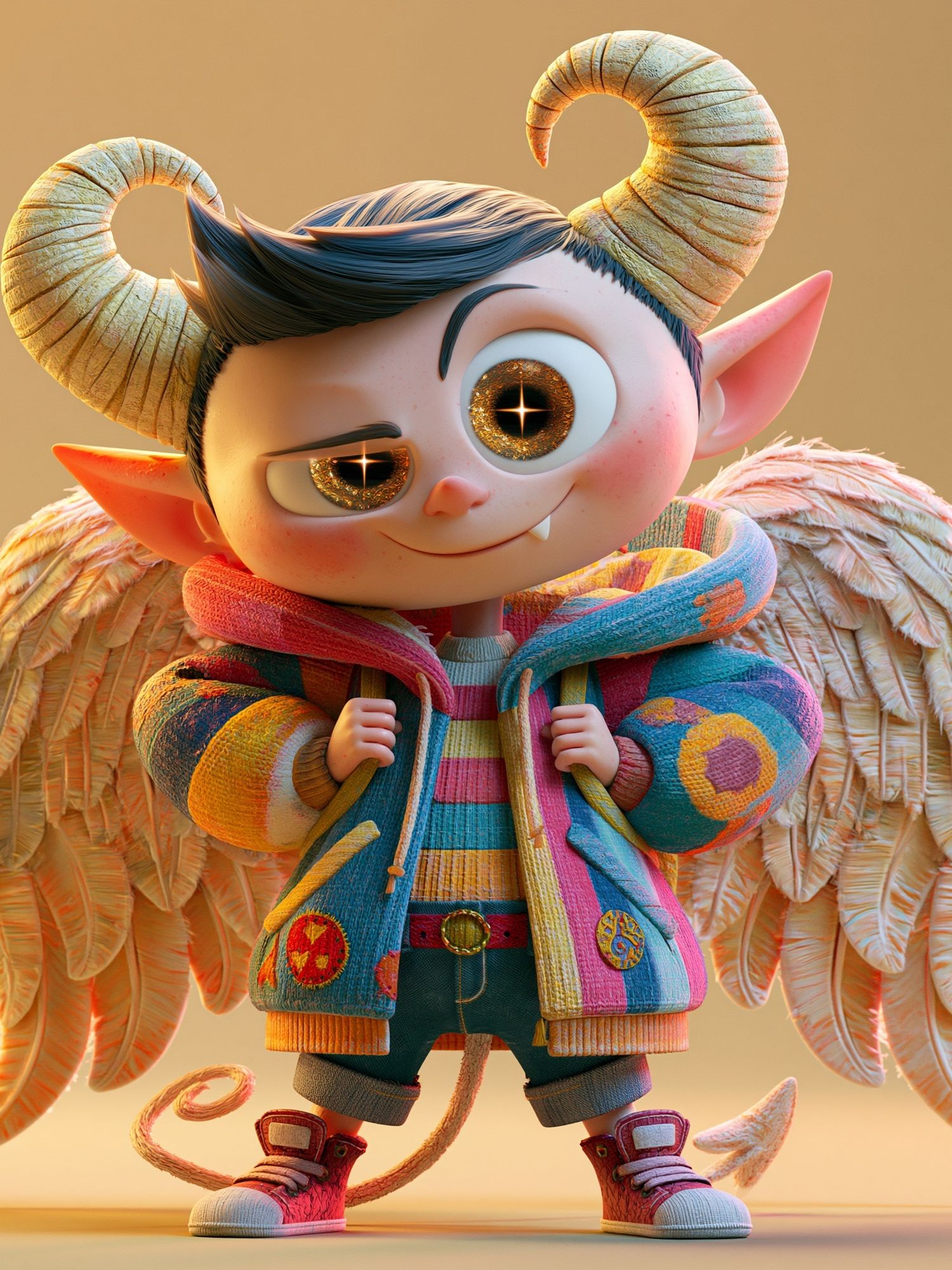 Cute Horned Angel Character Print. poster detail
