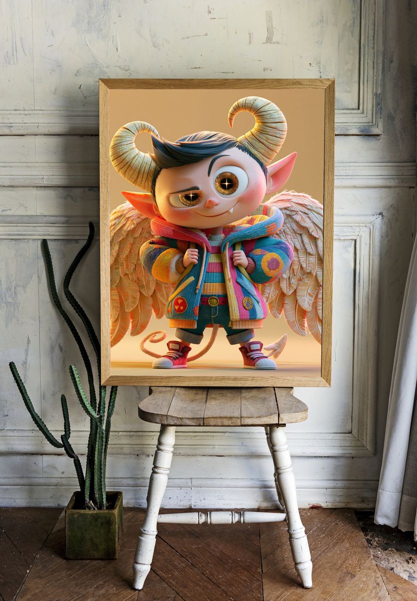 Cute Horned Angel Character Print. — room view 1