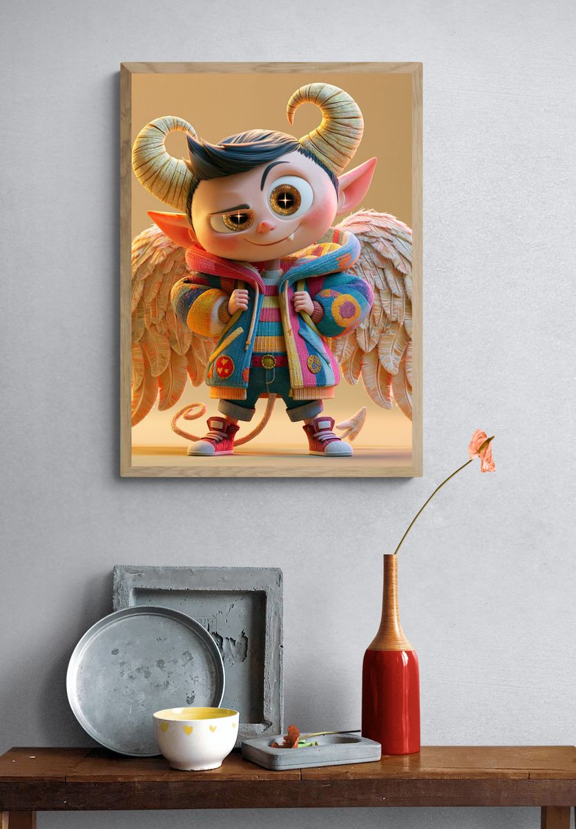 Cute Horned Angel Character Print. — room view 3