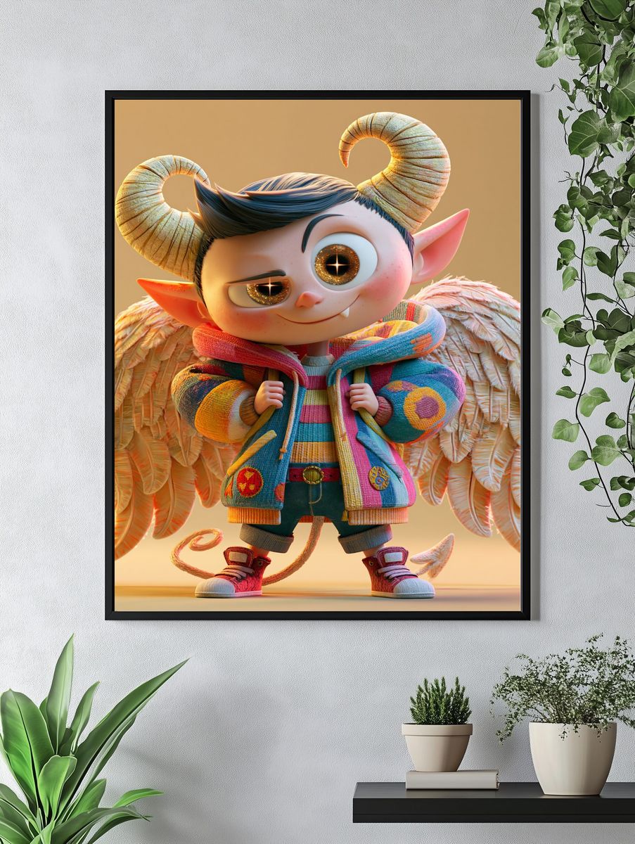 Cute Horned Angel Character Print. — room view 4