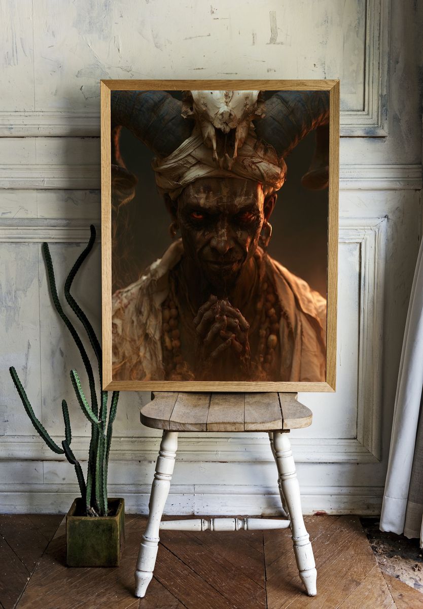 Mystic Horned Figure Illustration Poster. — room view 1