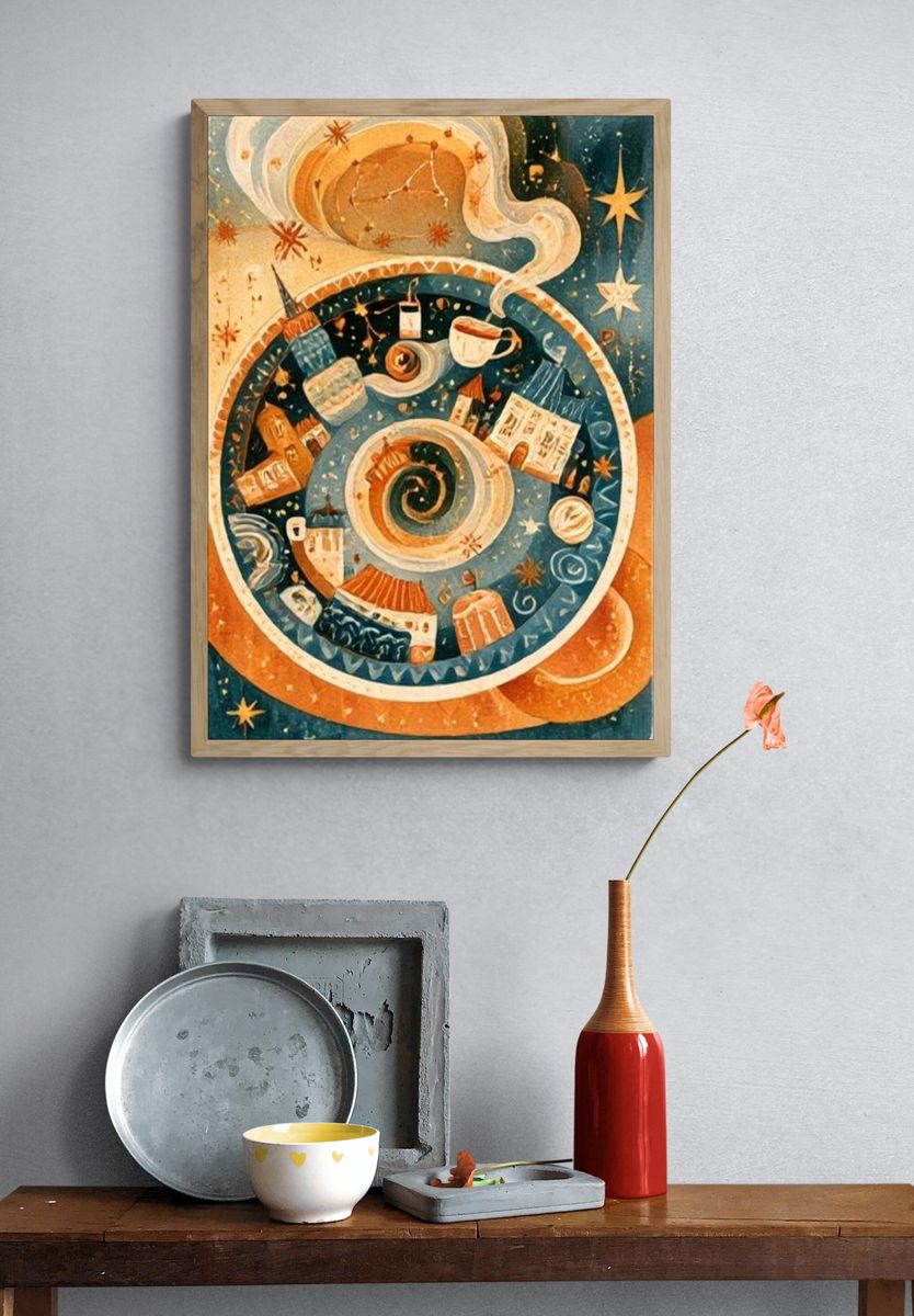 Celestial Coffee Spiral Illustration Poster. — room view 3