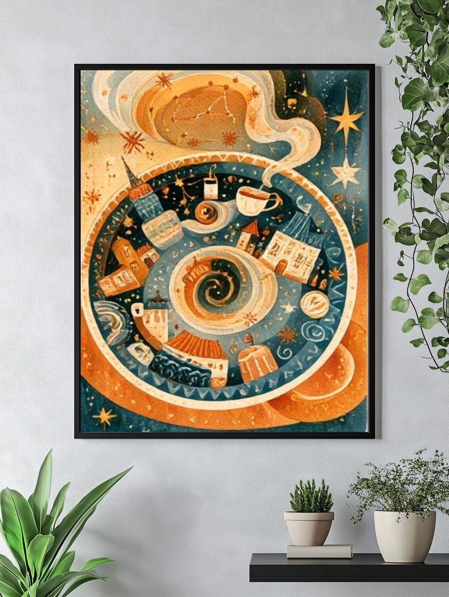 Celestial Coffee Spiral Illustration Poster. — room view 4