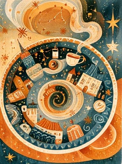 Celestial Coffee Spiral Illustration Poster. poster