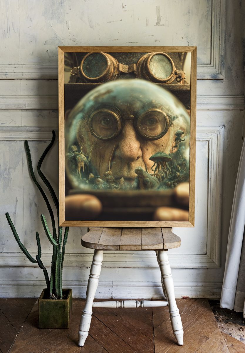 Steampunk Gnome Portrait Print. room preview