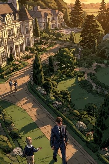 Sunset Estate Walk Illustration Poster. poster detail