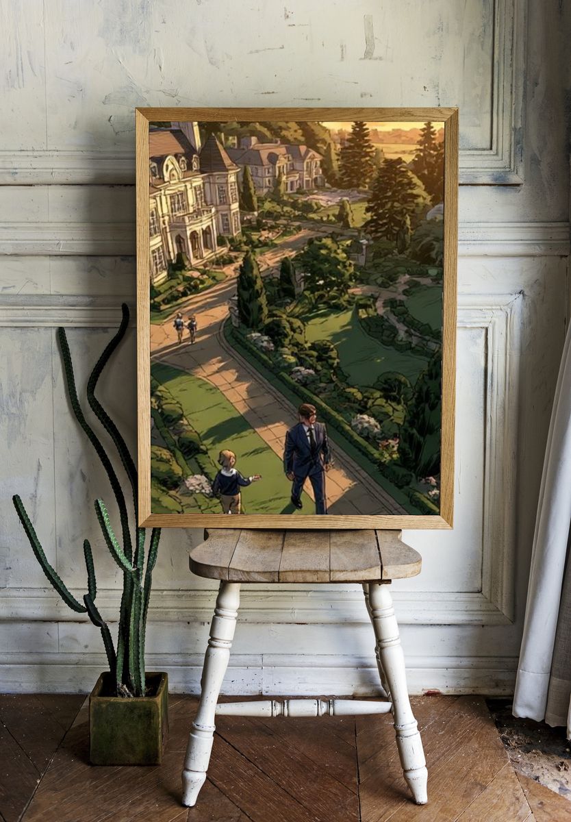 Sunset Estate Walk Illustration Poster. room preview