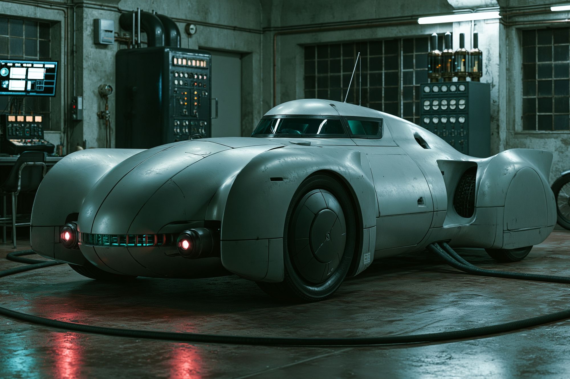 Retro Futuristic Car Garage Print. poster — illustration art