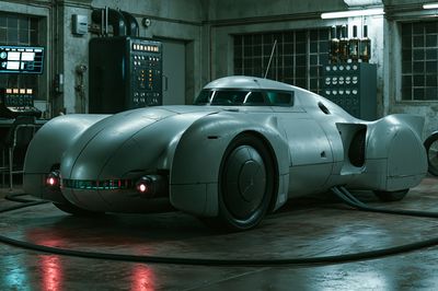 Retro Futuristic Car Garage Print. poster
