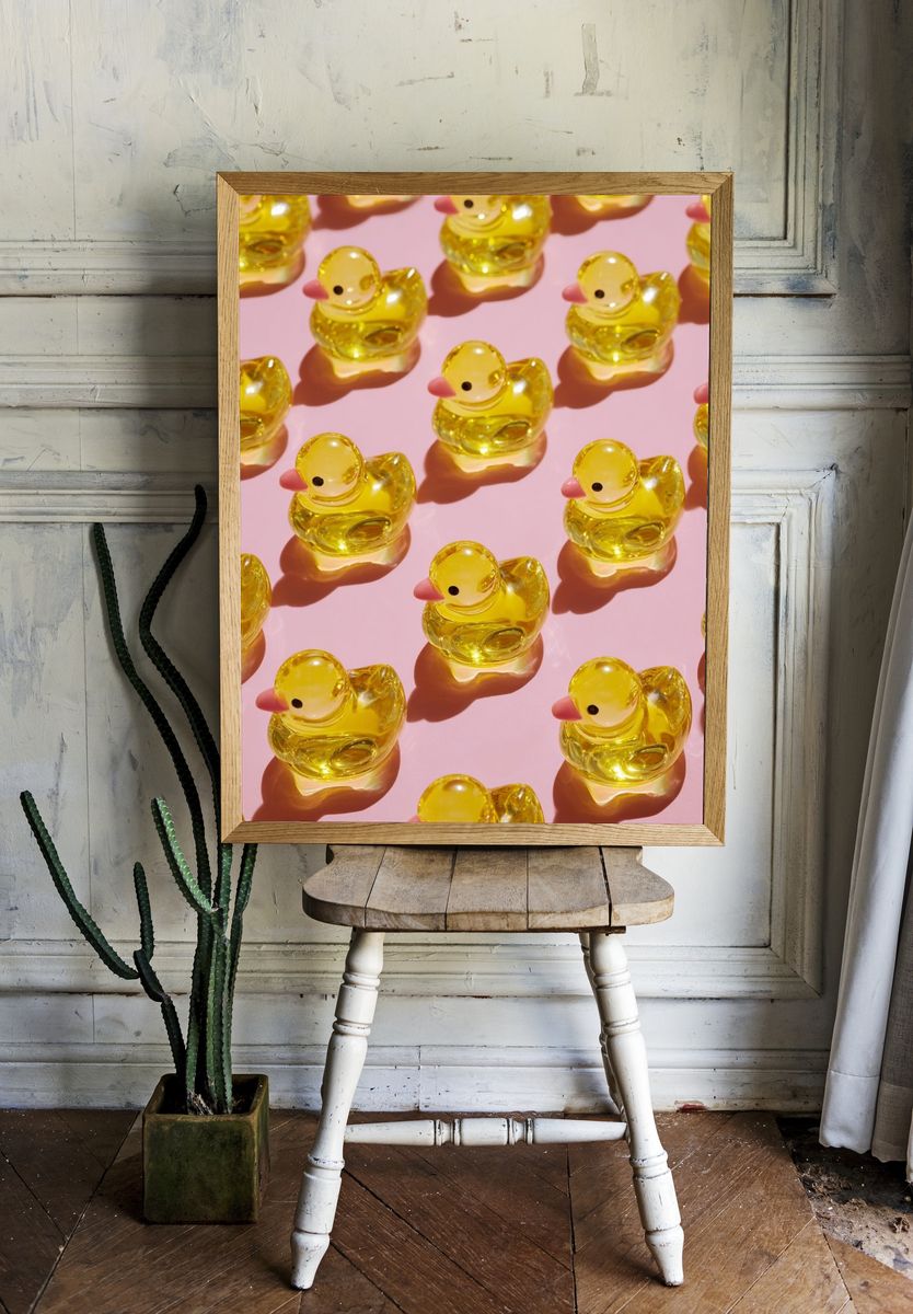 Yellow Duck Pattern Illustration Poster. room preview