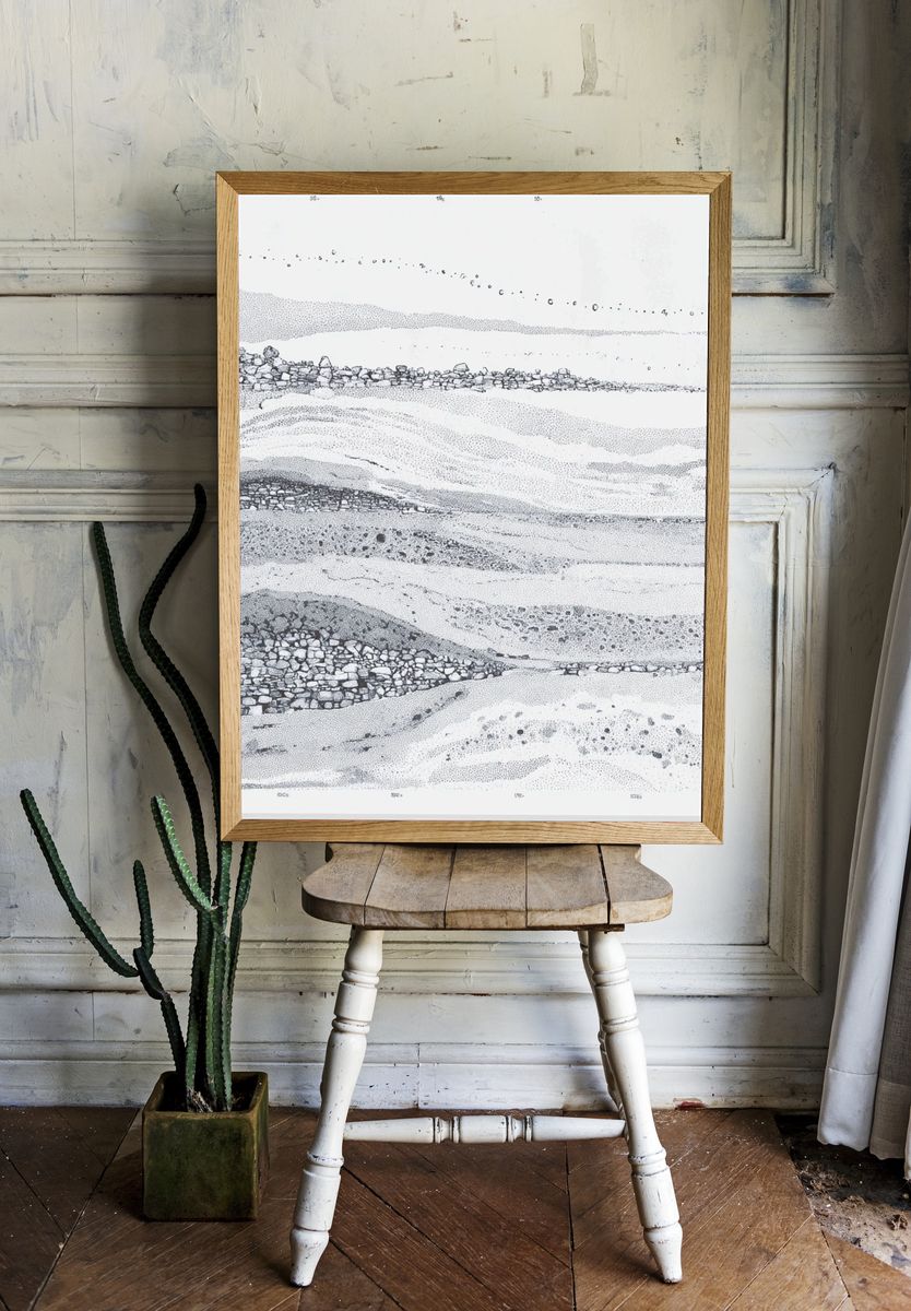 Monochrome Geological Strata Print. — room view 1