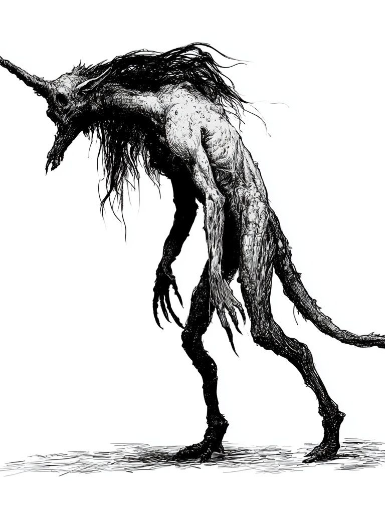 Horned Creature Ink Print. poster — illustration art