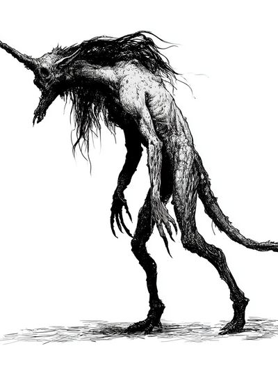 Horned Creature Ink Print.