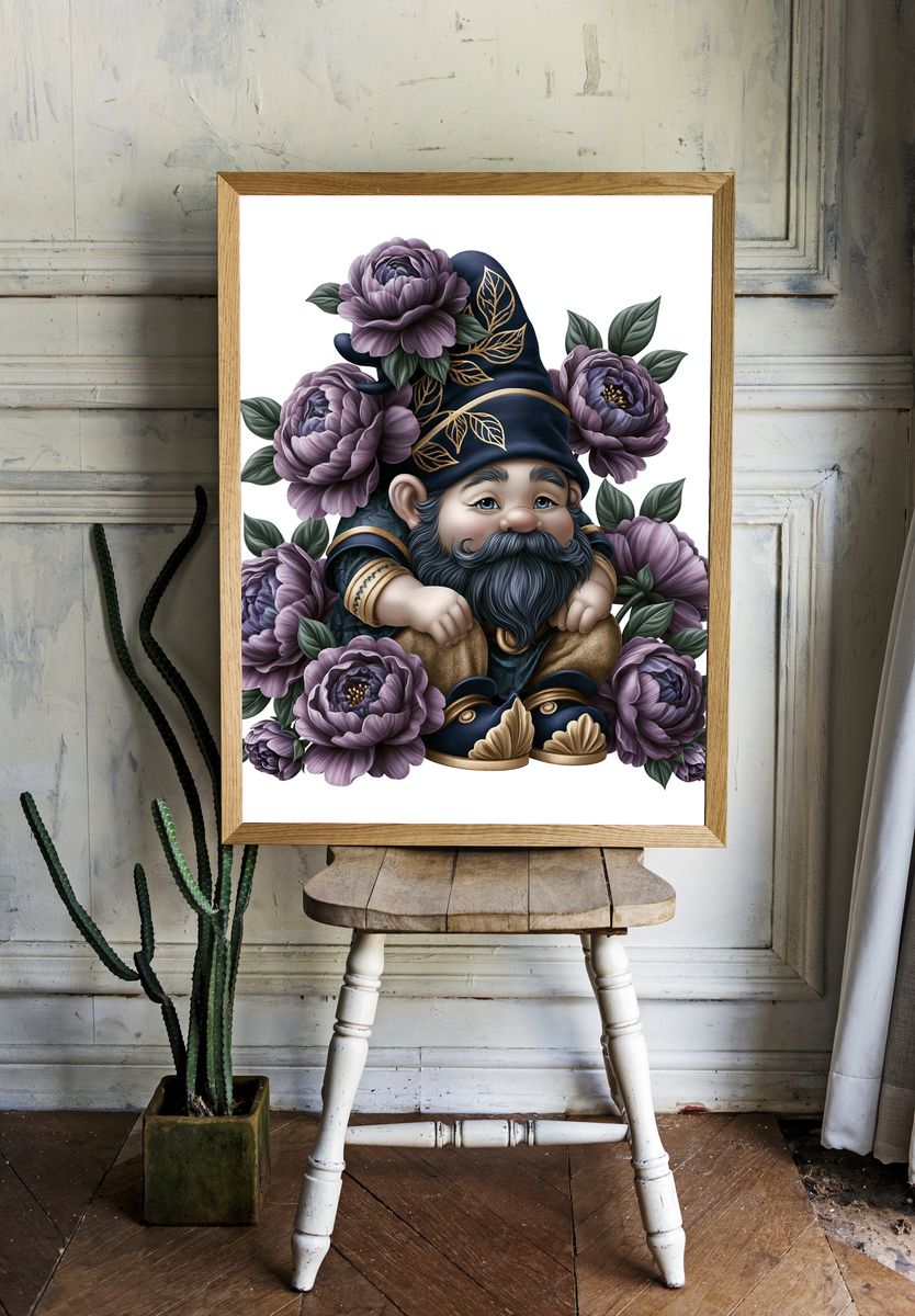 Floral Gnome Illustration Poster. — room view 1
