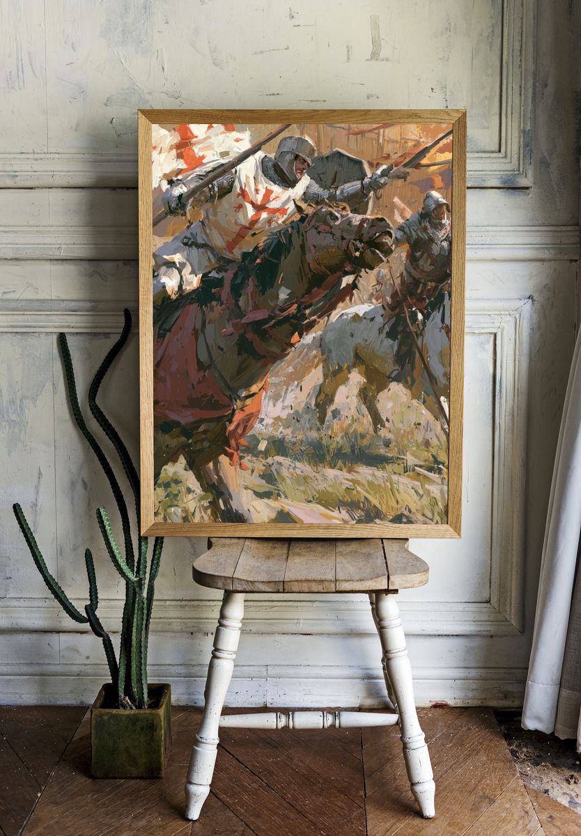 Medieval Knights Charge Illustration Poster. — room view 1