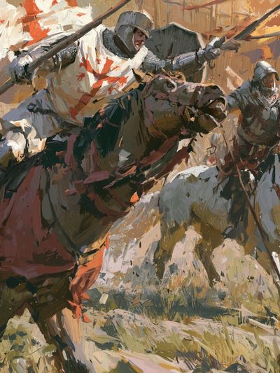 Medieval Knights Charge Illustration Poster. poster print