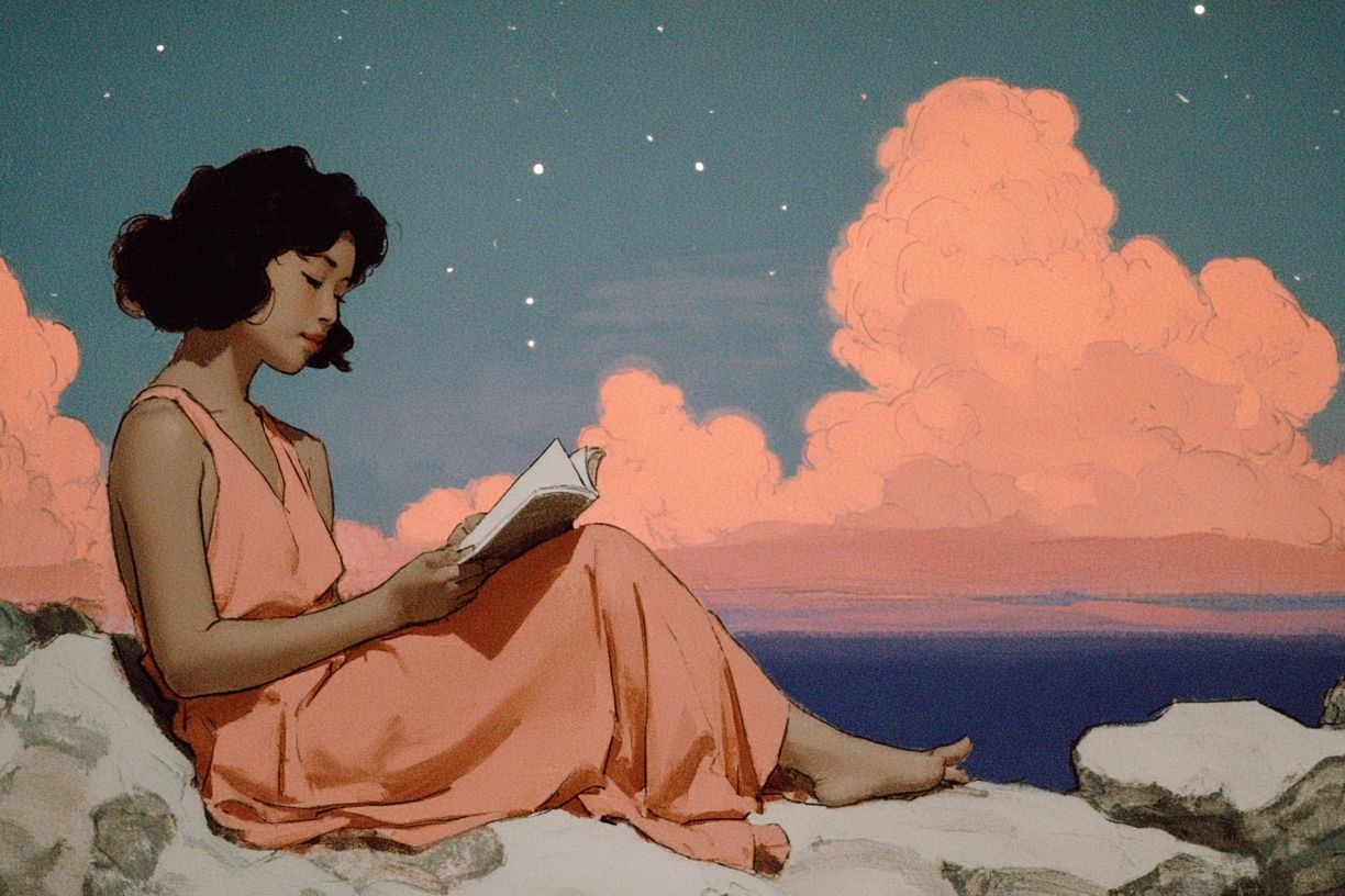 Dreamy Reader at Dusk Print. poster detail