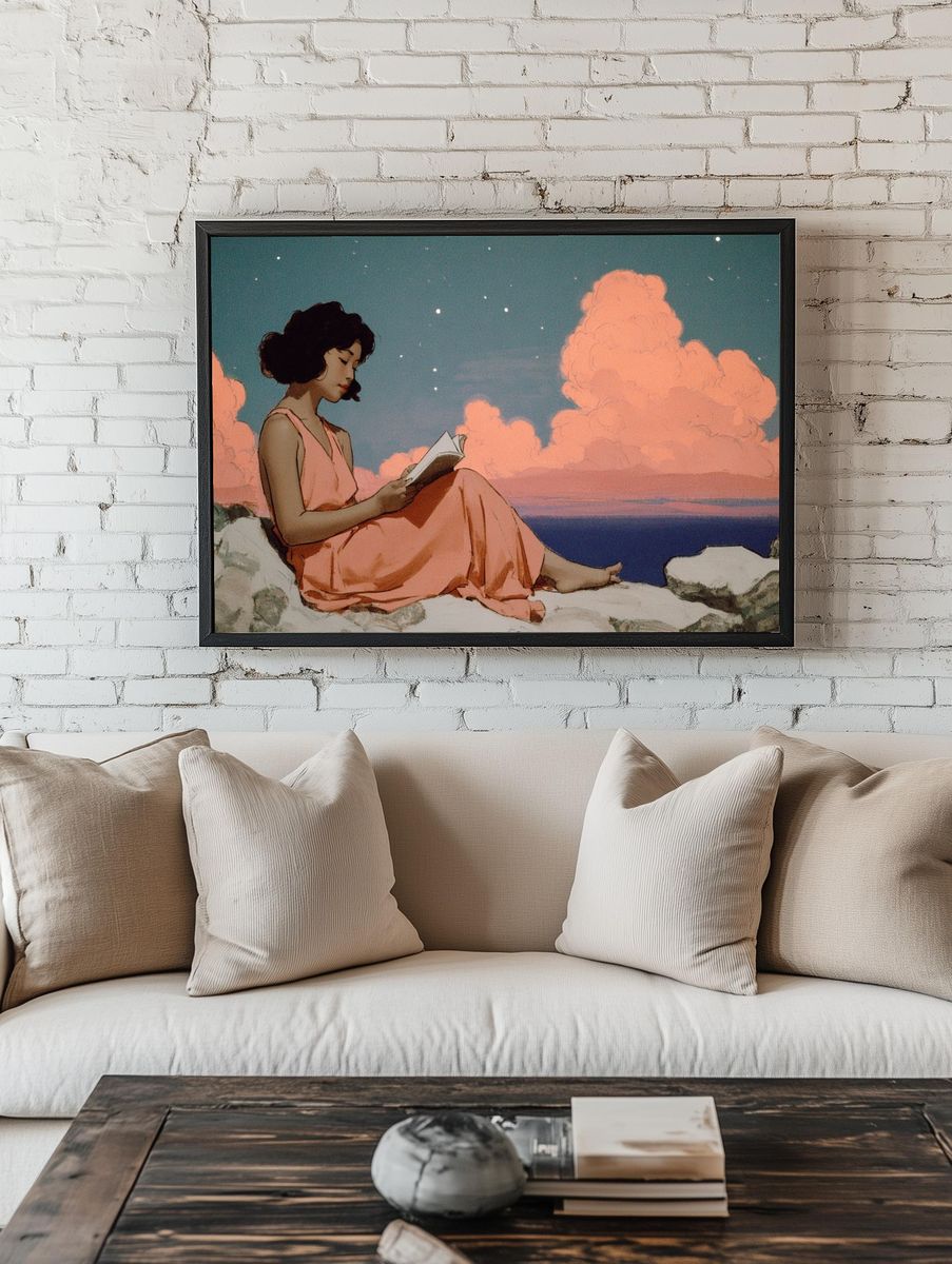 Dreamy Reader at Dusk Print. — room view 1