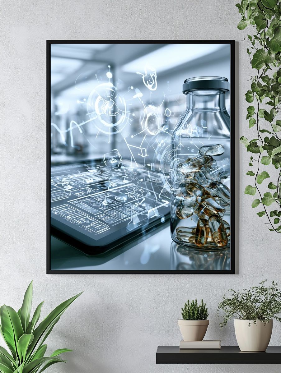 Futuristic Lab Bottle Illustration Poster. — room view 4