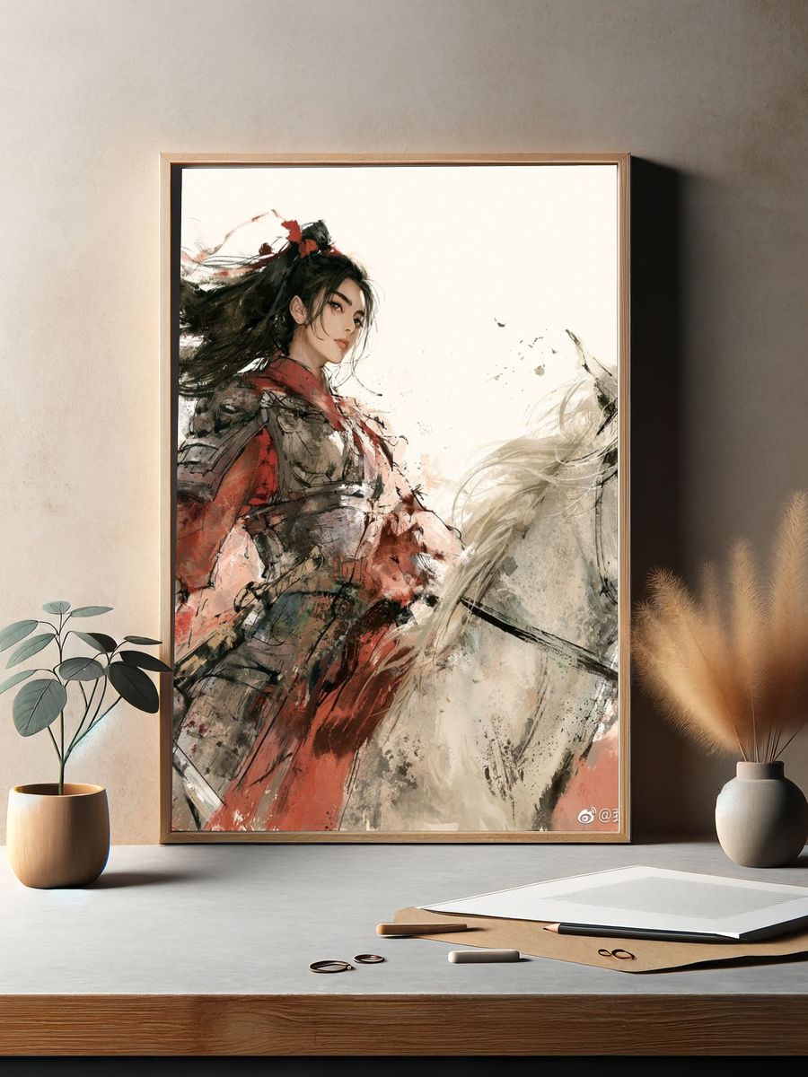 Samurai Rider Ink Illustration Poster. — room view 2