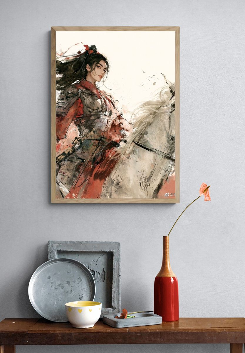 Samurai Rider Ink Illustration Poster. — room view 3